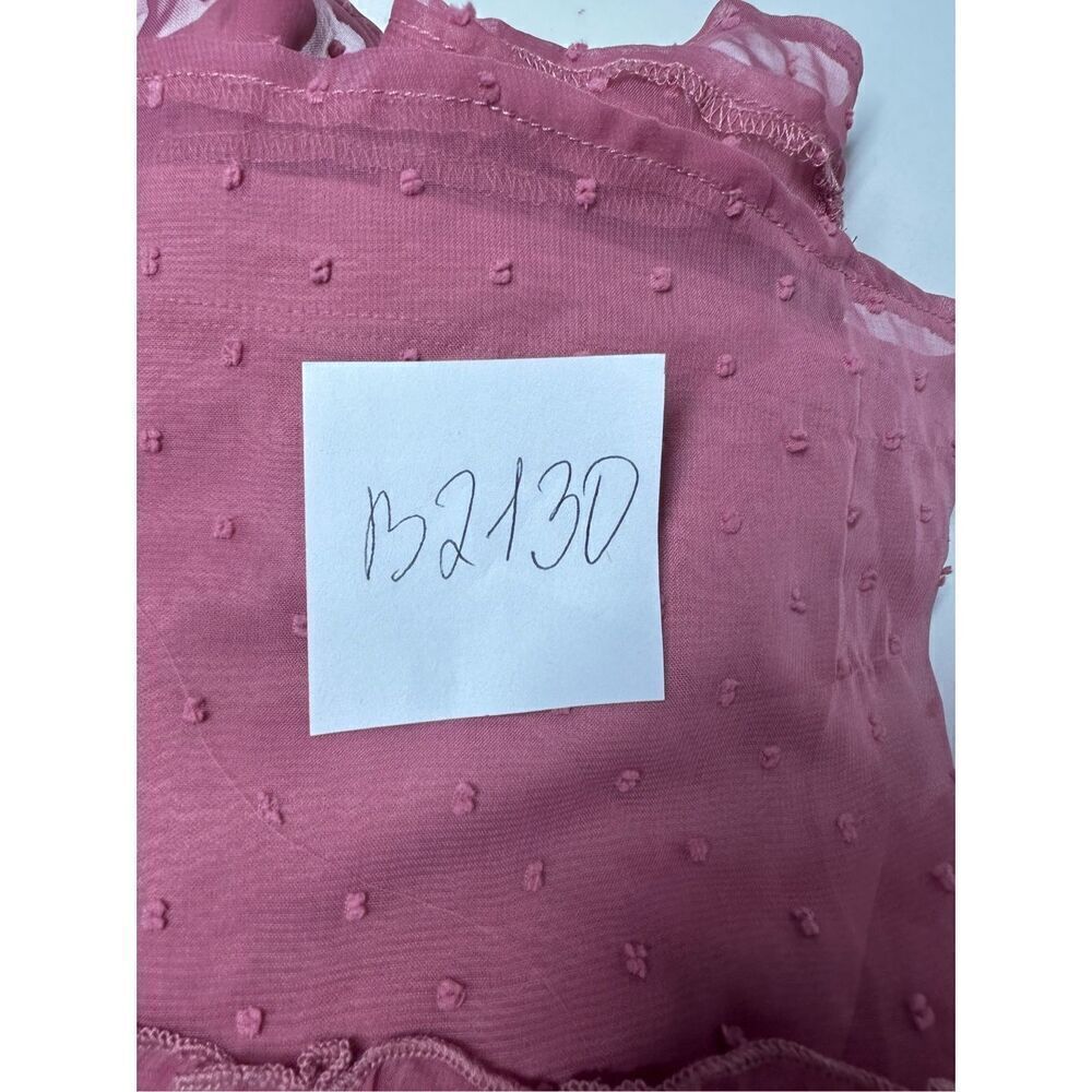 Nevena Rae Swiss Dot Ruffle Trimmed Mini Dress Dust Pink Size L Lined See Notes - Picture 16 of 16